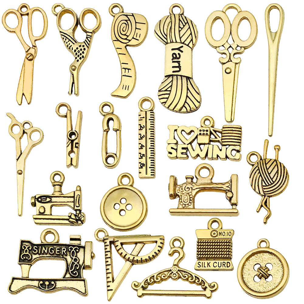 Antique Zinc Alloy Sewing Machine Scissors Button Needle Yarn Charm Pendant for DIY Jewelry