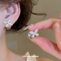 Pastel Butterfly Pearl Back Stud Earrings Statement Jewelry Pair view 4