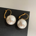 Oversized Pearl Drop Leverback Earrings in Gold Tone view 2