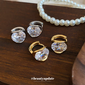 Round Crystal Huggie Earrings in Silver and Gold Tone