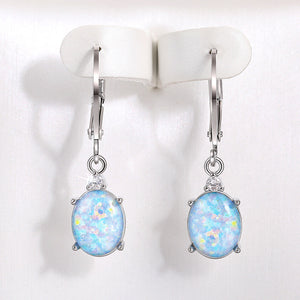 Gold Rose Silver Blue Oval Stone Leverback Clip Earrings
