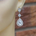 Pear Stone Triple Drop Silver Earrings Metal Jewelry Design view 2