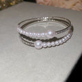Double Row Pearl and Rhinestone Open Cuff Bangle Bracelet view 6