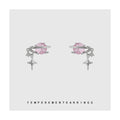Silver Planet Pink CZ Star Charm Stud Earrings Pair view 1