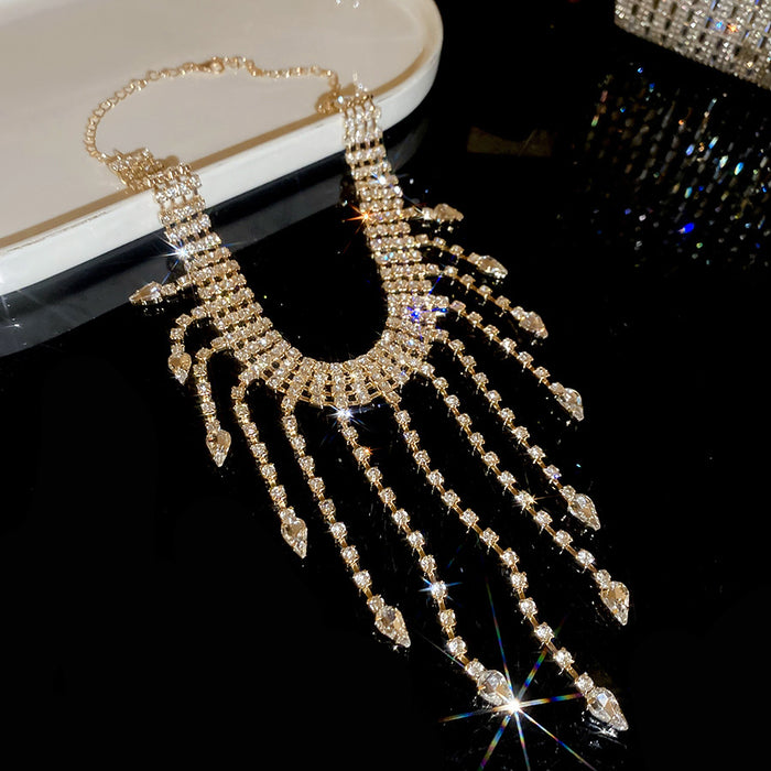 Gold and Silver Tone Crystal Fringe Choker Necklaces