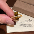 Gold Open Ring Brown Tiger Eye Oval Stone Clear Accents view 6
