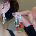 Red and Clear Marquise Crystal V Necklace Earring Sets view 2