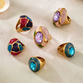 Oversized Enamel and Glass Statement Rings in Three Gold Tone Designs view 2
