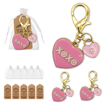 Gold Pink XOXO Heart Lock Enamel Lobster Clasp Charm
