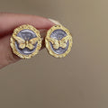 Purple Butterfly Medallion Stud Earrings With Gold Trim view 3