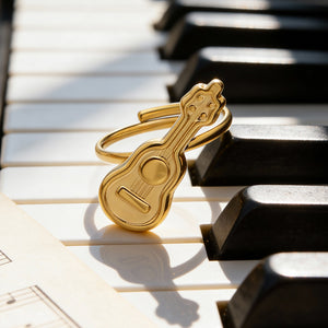 Gold Open Guitar Motif Adjustable Statement Ring Metal