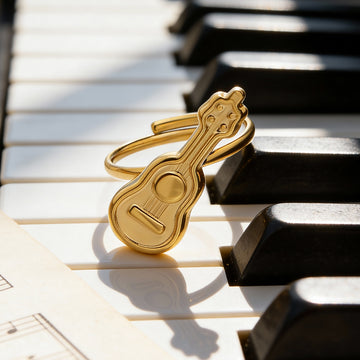 Gold Open Guitar Motif Adjustable Statement Ring Metal