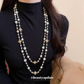 Layered Pearl Necklace with Gold Tone Cross Charms view 3