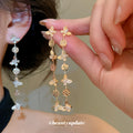 Long Butterfly Drop Earrings With Leaf And Crystal Chains view 1