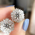 Baguette Sunburst Round Cluster Stud Earrings In Silver Tone view 1