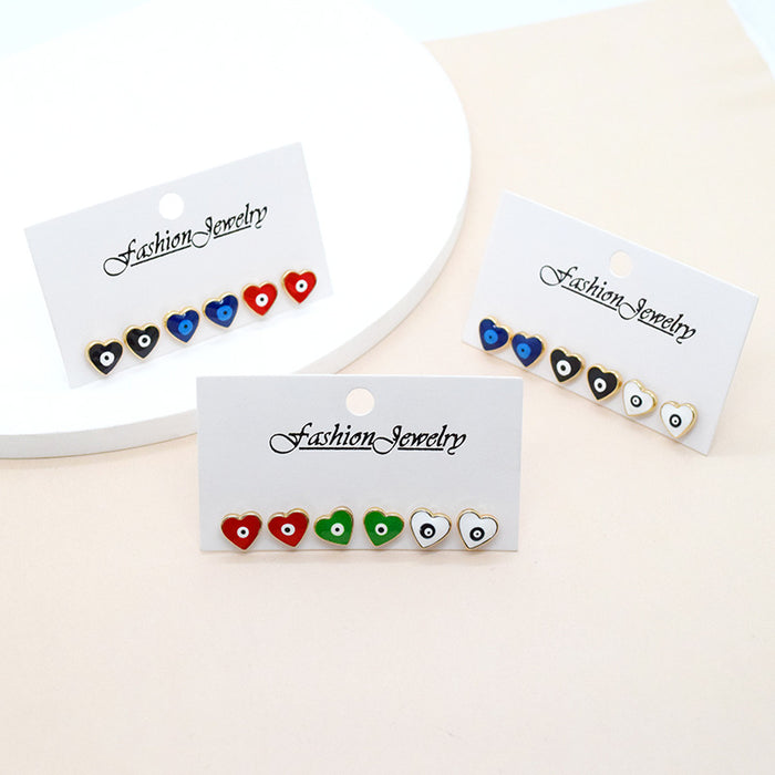 Heart Evil Eye Mini Stud Earring Three Pair Sets in Three Colorways