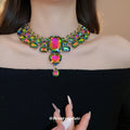 Statement Multi Row Rhinestone Collar Heart Drop Two Colors view 3