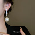 Crystal Bar and Oversized White Pearl Drop Earrings view 3