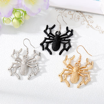 Black Gold and Silver Tone Large Spider Hook Earrings
