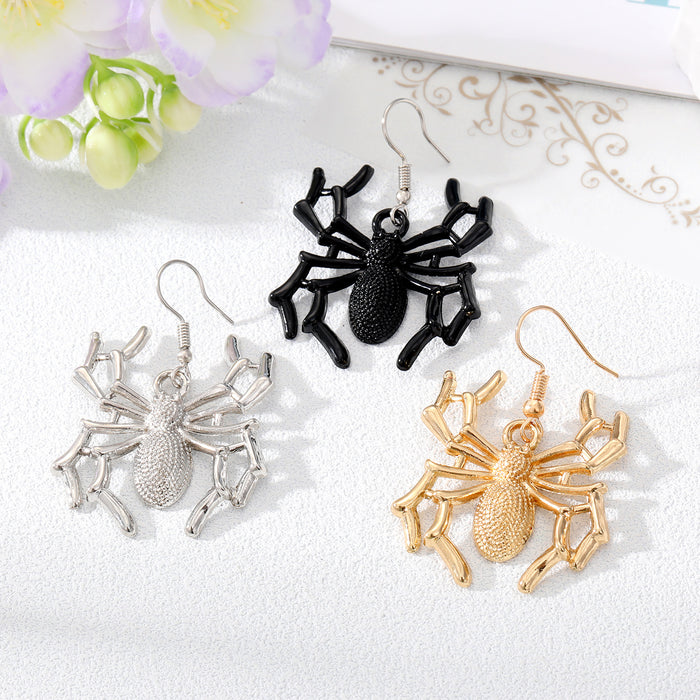Black Gold and Silver Tone Large Spider Hook Earrings