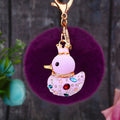 Jeweled Duck Keychains with Pom Pom and Plain Color Options view 3