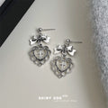 Silver-Tone Bow Heart Cross Openwork Drop Stud Earrings view 4