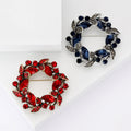 Floral Wreath Brooch Red or Blue Rhinestones Antique Metal view 2
