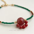 Green Cord Red Agate Cat Paw Focal Bracelet Adjustable view 3