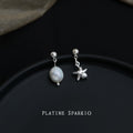 Silver Tone Starfish And Irregular White Pearl Asymmetric Earrings view 3