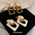 Geometric Resin Link Drop Earrings in Cream and Brown view 1