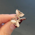 Rose Gold Twin Flower Cat-Eye Stone Open Band Ring view 3