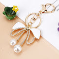 White Enamel Bow Keychains in Plain and Three Braided Loop Options view 4