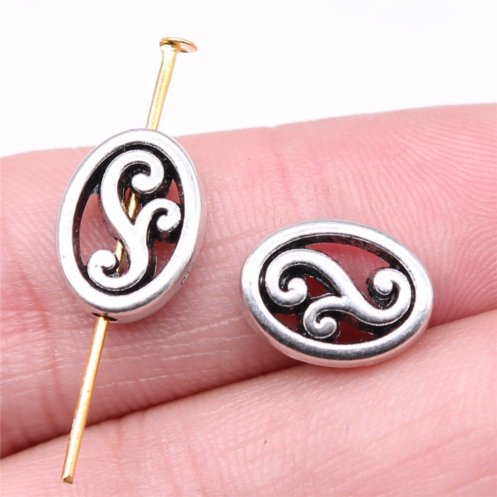 13x9.6x3.6mm 1.4g Antique Silver Zinc Alloy Carved Oval Loose Metal Beads with Small Hole for Jewelry Making
