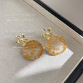 Gold Flower Pearl Stud Clear Resin Gold Foil Disc Drops view 4