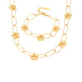 Flower Oval Link Necklace Bracelet Gold Silver Two-Tone Steel view 5