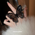 Layered Black Translucent Butterfly Open Ring In Two Sizes view 4