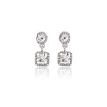 White and Smoky Gray Round Square Halo Stud Earrings view 5