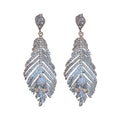 Silver-Tone Crystal Feather Drop Earrings For Women view 5
