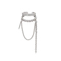 Double Chain Crystal Silver Tone Single Dangle Ear Cuff view 5