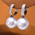 Silver Tone Pearl Ball Drop Hoop Earrings Polished Statement Fashion Jewelry view 1