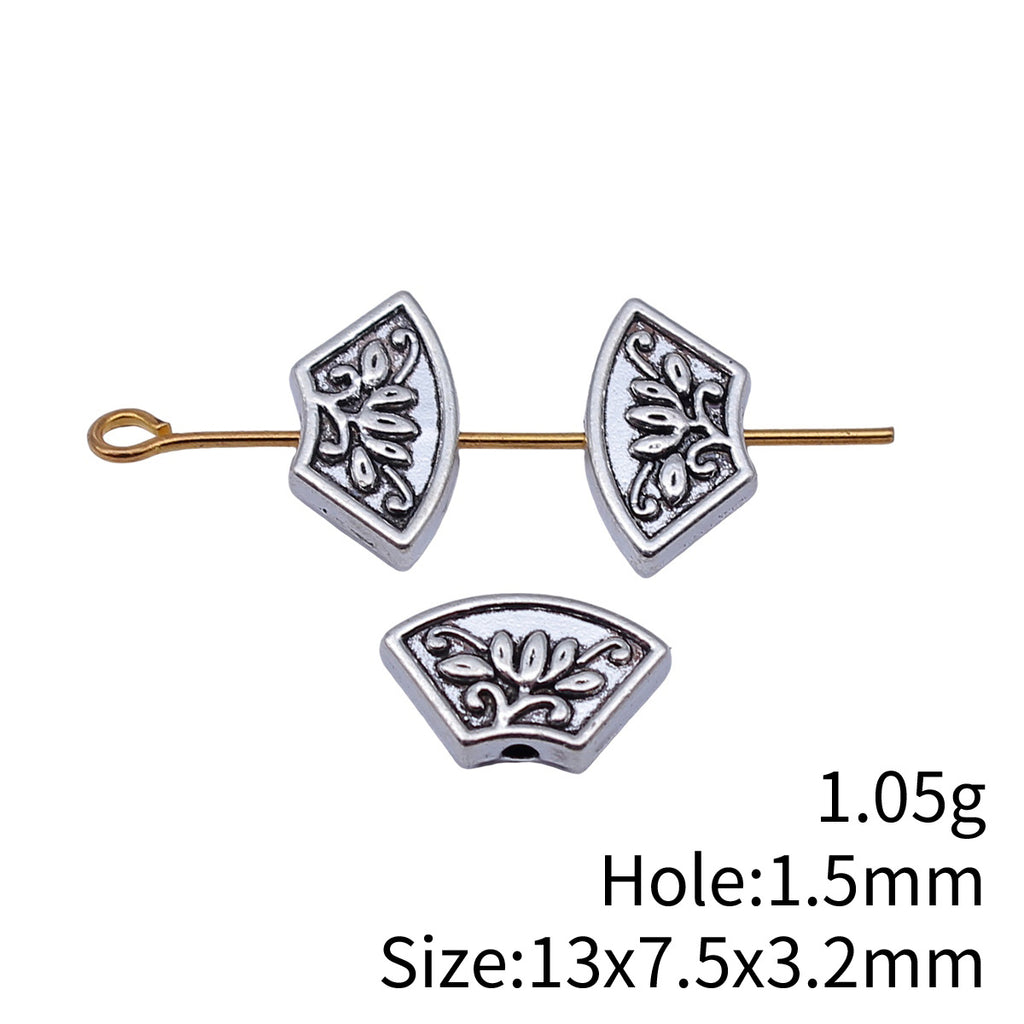 13x7.5x3.2mm 1.05g Antique Silver Zinc Alloy Fan Flower Pattern Small Hole Spacer Beads for Jewelry Making