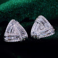 Layered Crystal Triangle Stud Earrings in Silver Tone view 3