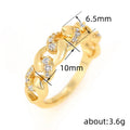 Gold Tone Crystal Cuban Link Chain Style Band Finger Ring view 4