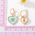 Gold Tone Crystal Enamel Heart Huggie Drop Earrings in Three Colors view 4
