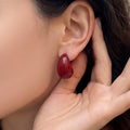 Glossy Burgundy Teardrop Stud Earrings With Gold Tone Posts view 2
