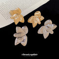 Textured Layered Petal Statement Stud Earrings Matching Jewelry Pair view 4