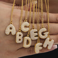 Puffy Zircon Letter Pendant Necklace Gold And Steel Tone view 2