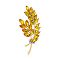 Gold Double Wheat Ear Brooch Amber Marquise Stones view 1