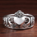 Silver Claddagh Heart Crown Hands Polished Band Ring view 3