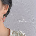 Gold Hoop Earrings Pink Stone Chip Pearl Cluster Pair view 3